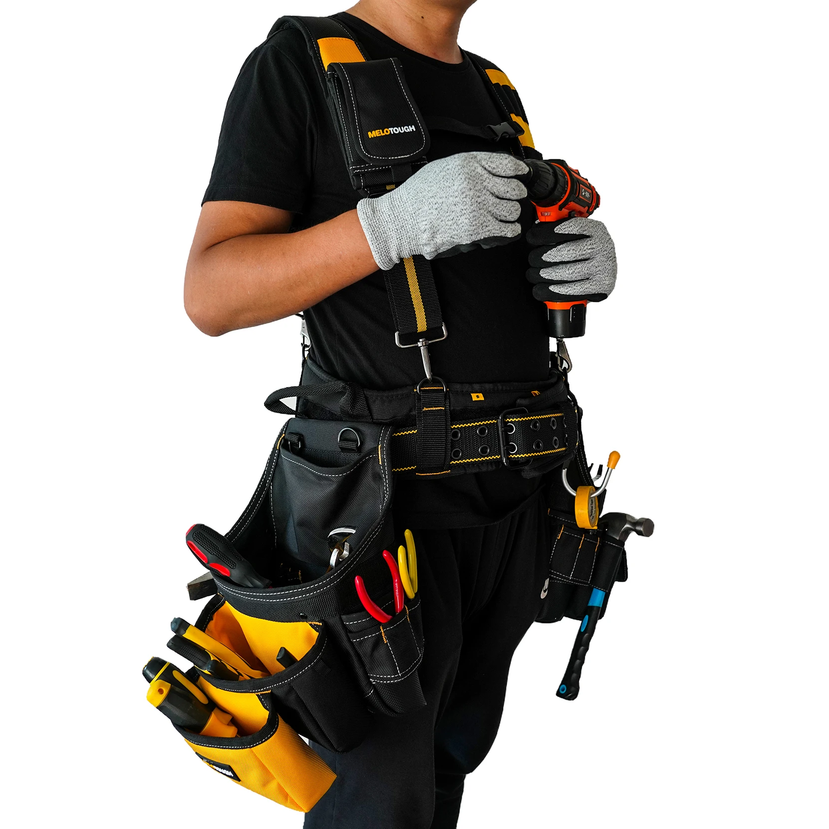 1680D Polyester carpenter tool belt with suspenders Professional Heavy Duty Tool Belt with Adjustable Suspenders
