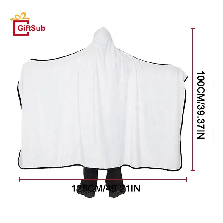 Giftsub Promotional Sublimation Blanks Sofa Giant Hoodie Blanket Winter Warm Huge Cloak Shaped Fleece Hooded Blanket