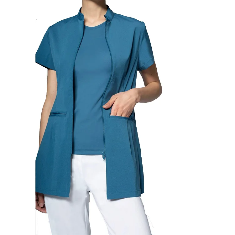 Competitive Price Fade-Resistant Two Deep Front Pockets Mandarin Collar Hospital Staff Uniform Medical Scrubs Black