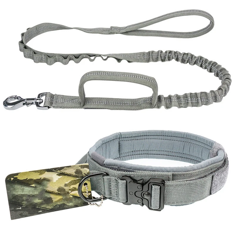 Custom Logo Printed Neoprene Padded Retractable Military Tactical Dog Collar Leash Set With