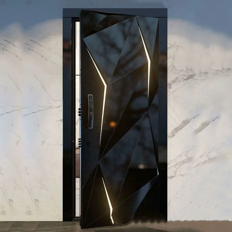 Modern Home Main Entrance Security Entry smart door lock with camera sidelight Aluminum Glass Pivot Door