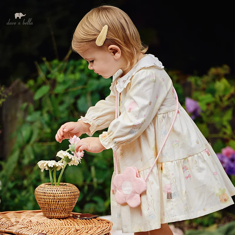 DB1247929 DAVE BELLA Children Girls Cotton Dress Spring Baby Girls Fashion Dresses