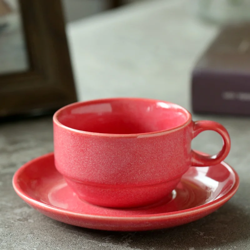 Factory product wholesale hot selling standard 150ml milk tea espresso red coffee cup and saucer set porcelain arabic tea cups