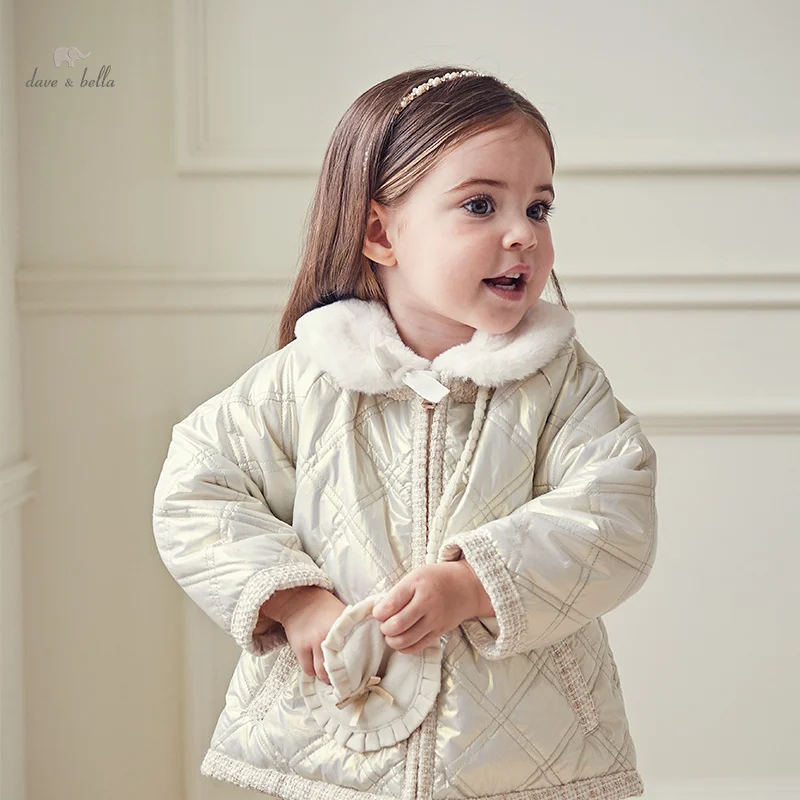 DB4237322  DAVE BELLA Children Girls Padded Jacket Casual Style Children Beige Girls Winter  Cotton Coat