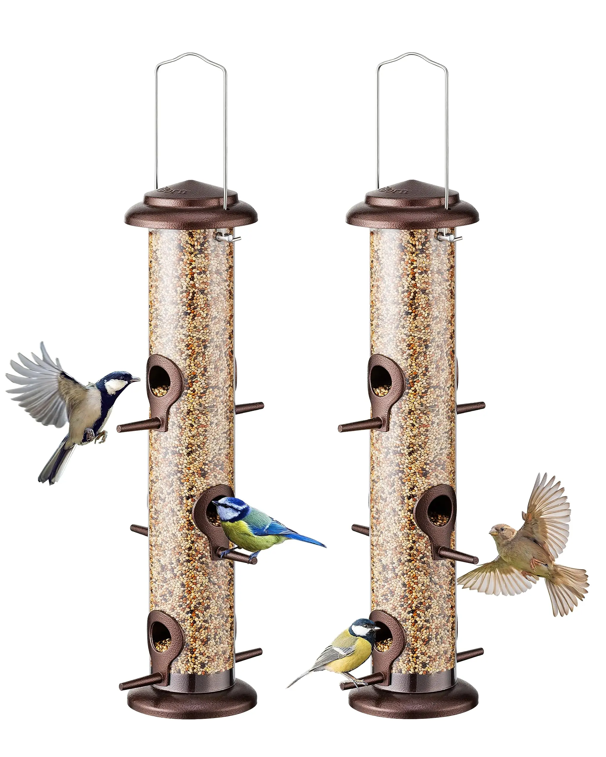 Metal Bird Feeders Brushed Copper Wild Bird Feeder for Outdoors Hanging All Metal Brushed Copper Finishing 14 Inch 6 Port