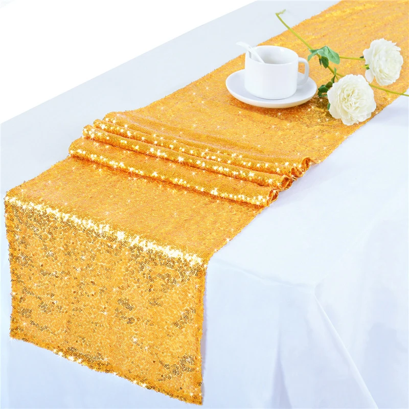 30*182Cm Sequin luxury table runners 3mm gold table runners for wedding Party Event Bridal Baby Shower table Decorations