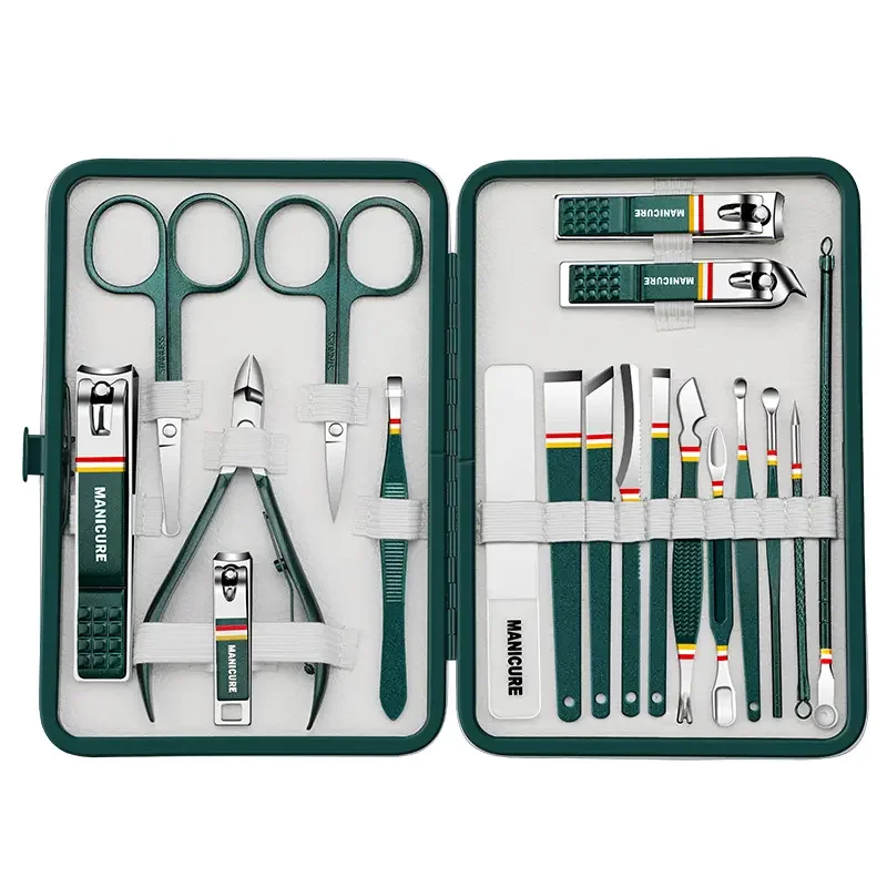 High Quality 19 PCS Pedicure Care Kit Stainless Steel Stripe Cuticle Nail Cutter Trimming Tools Manicure Set for Fingers Toes