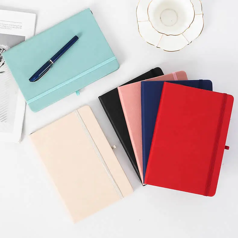 A5 custom size leather cover free LOGO strap horizontal line inner page business notebook diary