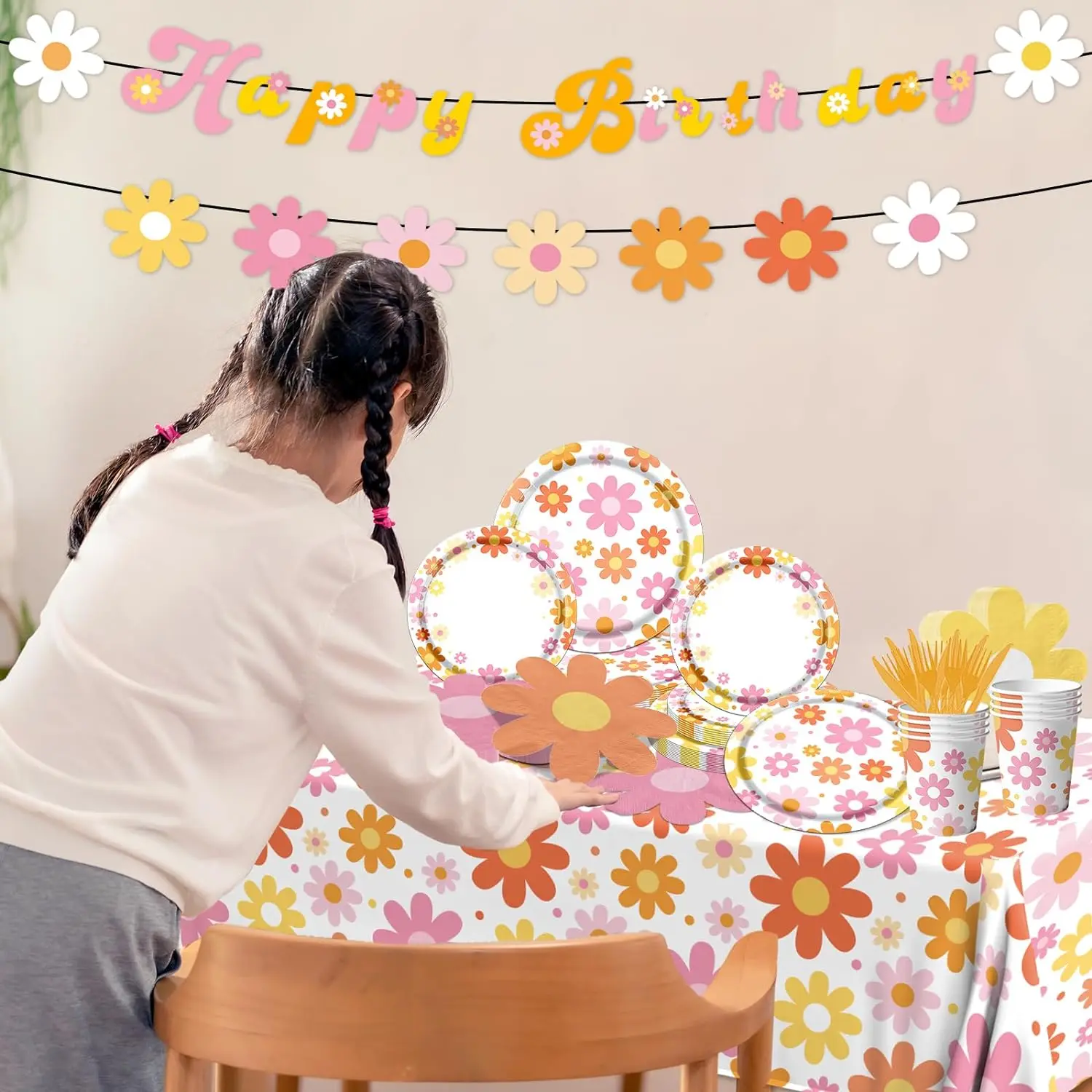 Colorful Daisy Birthday Party Decorations Flower Paper Plates and Napkins Sets