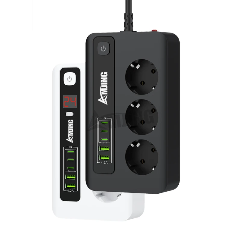 European plug 3 bit overload protection type c socket 3C2A fast charging power strip univers
