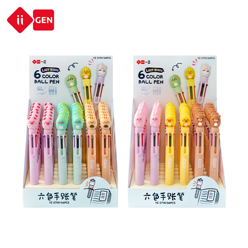 IIGEN  Multi color Ballpoint Pen 0.5 mm 6 Colors  Retractable Animal Ballpoint Pens  School Supplies kawaii pen