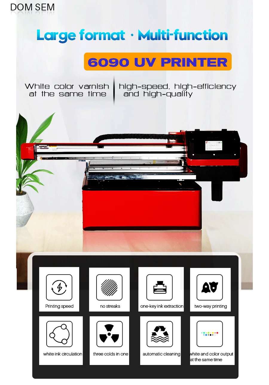 A1 6090 UV flatbed Printer inkjet Industrial Grade XP600 print head Varnish 3D embossed Raised Fonts