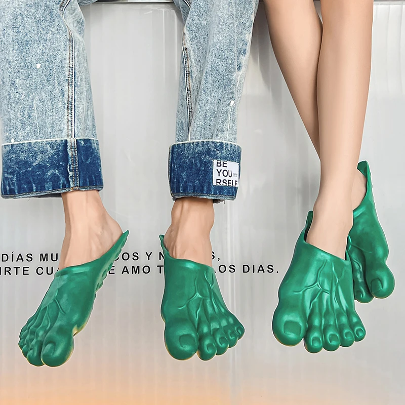 Funny Halloween Monster Prank Giant Feet Toes Green Barefoot Home Women Men Rubber Slippers Sandals Shoes Unisex