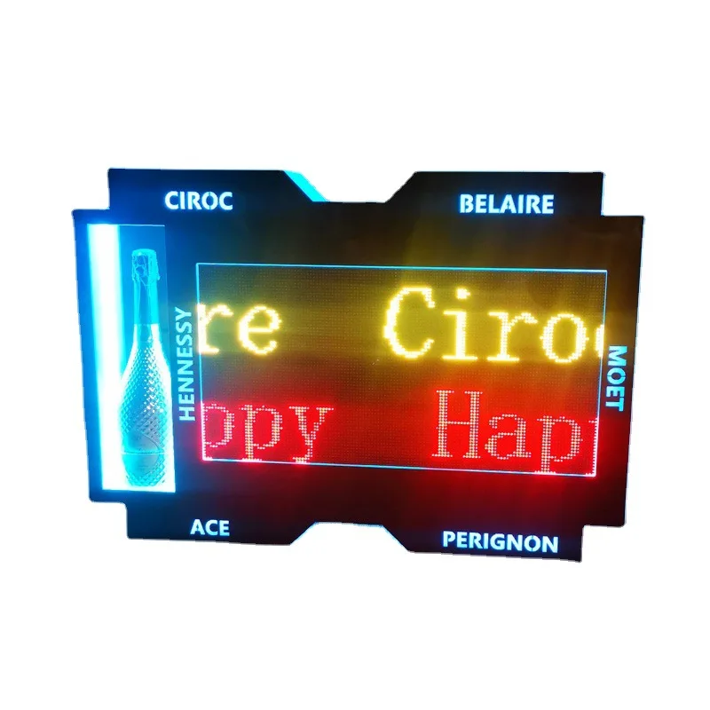Custom LED Programmable Bottle Display Rack Sign Rechargeable Led Letters Box Message Board Shield VIP Champagne Bottle Display