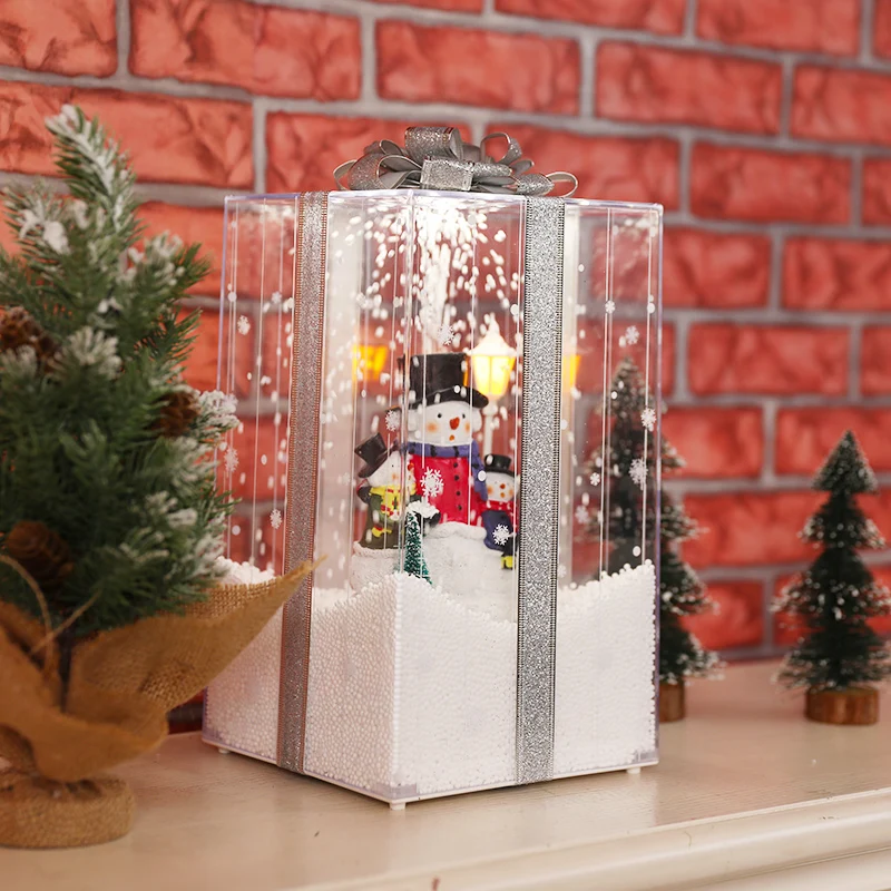 navidad&2021 decoracion xmas box light music falling snow Christmas gift led Christmas box Lantern for party decoration