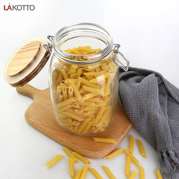 1500ml Airtight Wide filling opening Square Glass Storage Jar Containers with Wooden cover with silicon rubber ring