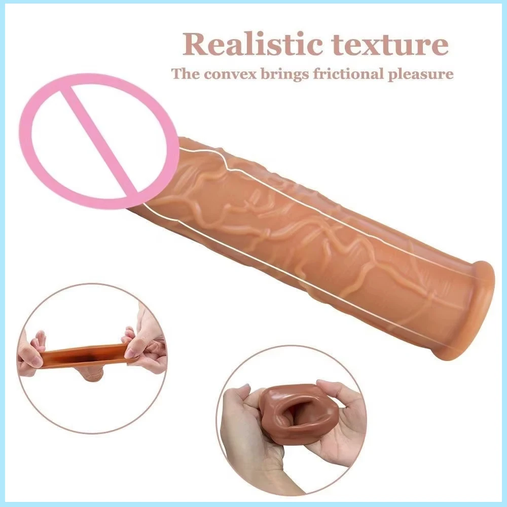 High Quality Silicone Male Penis Extender Reusable TPE Adult Sex Toys Mini Massage Gun Dildos Condoms for Men