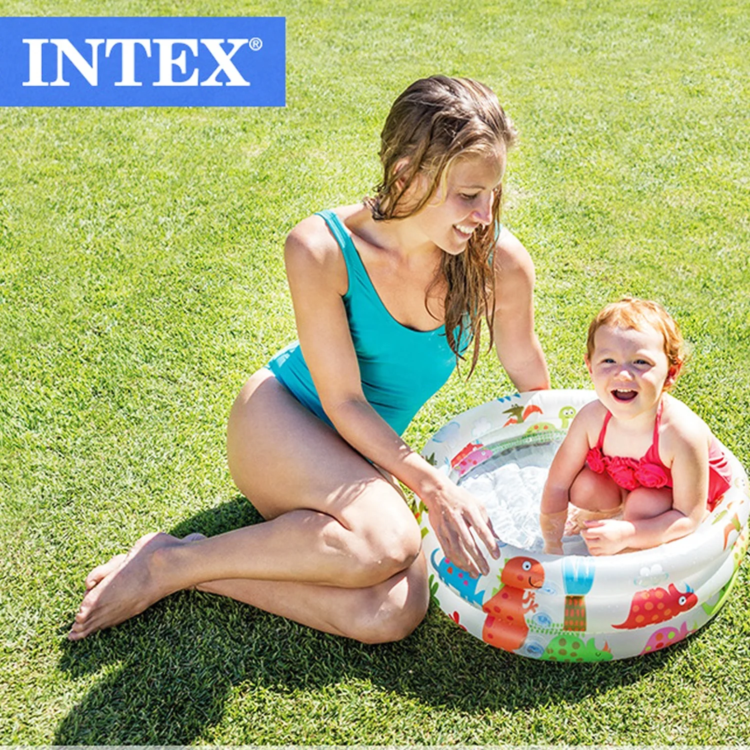 Intex 57106 Inflatable Swimming Pool Beach Buddies Dinosaur 3-Ring Baby Pool