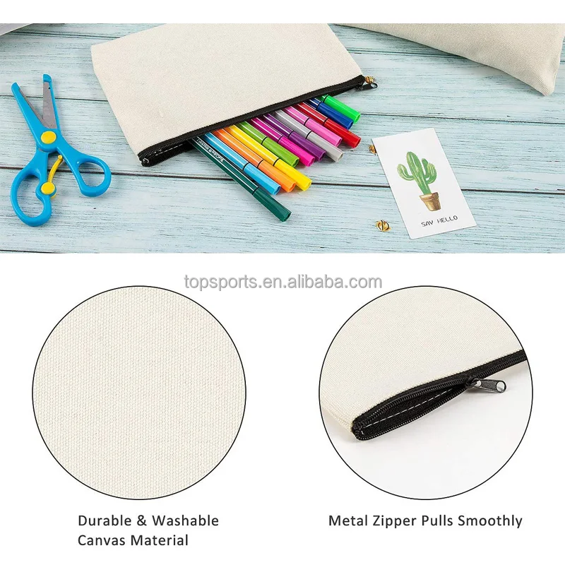 Best Seller! Customizable Canvas Pencil Case with Zipper, Affordable and Easy DIY Printing!