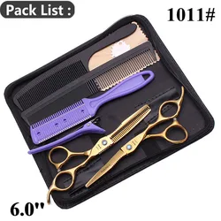 Ножницы AQIABI 440C золотые для стрижки волос, 5,5 дюйма, 6 дюймов, филировочные ножницы, парикмахерские ножницы A1011