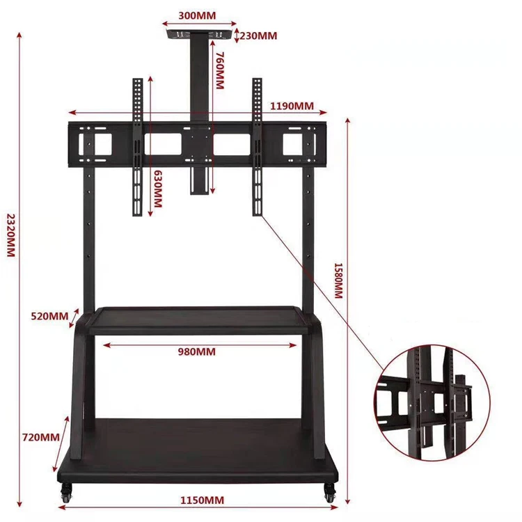 Регулируемая высота, передвижная тележка для телевизора, напольная стойка, Мобильная светодиодная тележка с ЖК-дисплеем с полкой и 4 колесами