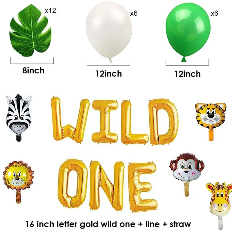 Wild ONE Kids First Birthday Decorations Balloons Jungle Safari Walking Animal Heads Foil Balloon Baby Party Supplies