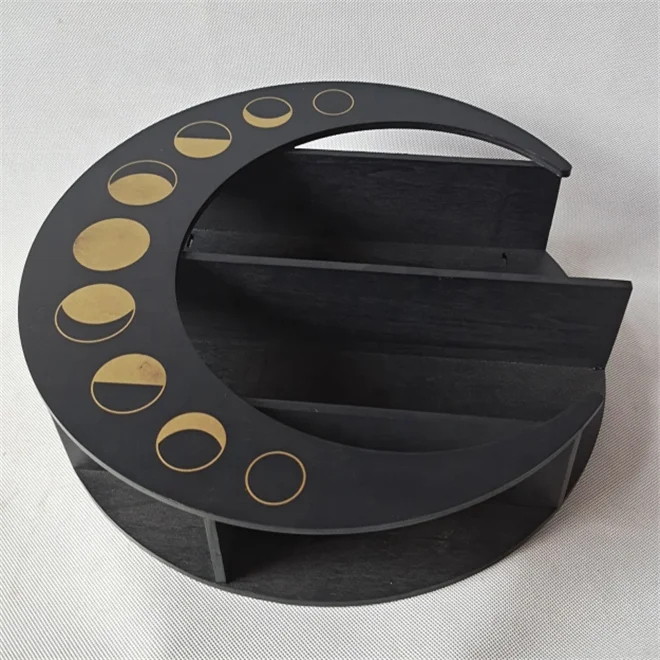 Custom Made Wooden Crystal Shelf Moon Wall Decor Floating Display Rack for Bedroom, Bath, Kitchen