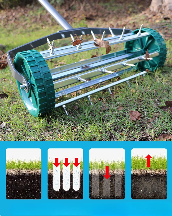 Rotary Manual Lawn Aeration Push Rotary Spike Lawn Aerator For Garden And Yard Grass
