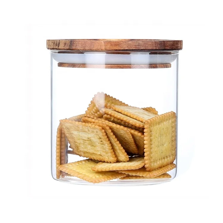 factory sale straight side 350 500ml borosilicate dry flower glass tube tea jar for food storage container with beech wood cap