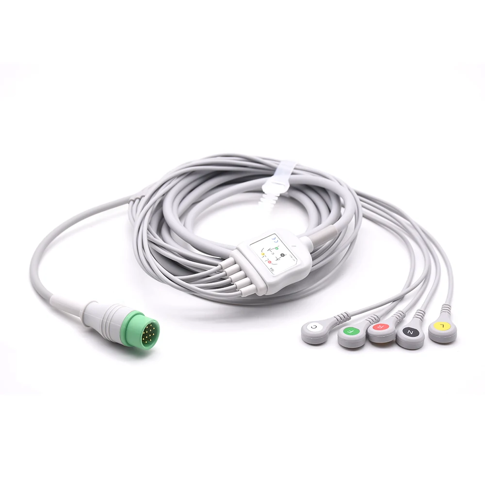 Compatible Biolight Anyview A5 A6 Q3 Q5 Q7 ECG monitors cable 3/5Lead and IEC Snap ECG electrode  Leadwires
