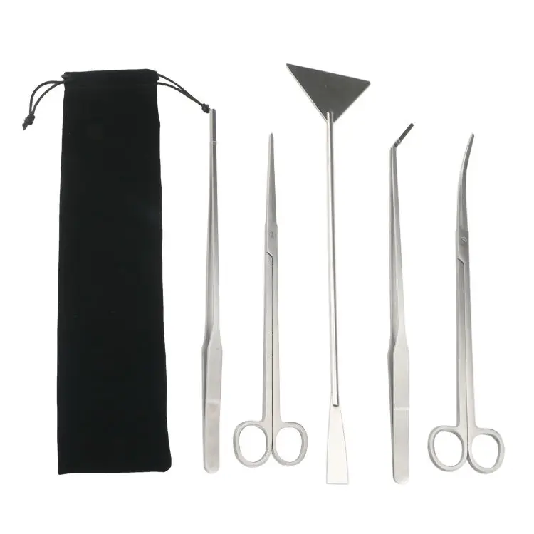 Инструменты из нержавеющей стали для аквариума, пинцет для аквариума, ножницы, лопатка, набор инструментов, набор бонсай, скребки для водорослей, набор для очистки аквариума