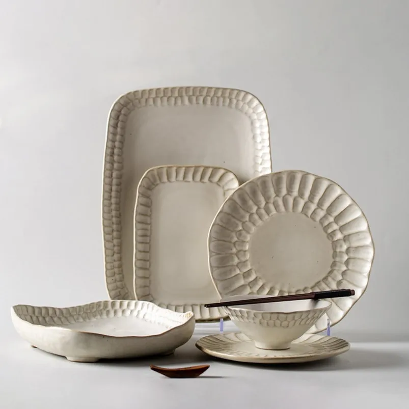 Elegant ivory ceramic dinnerware set stoneware tableware plate and bowl set