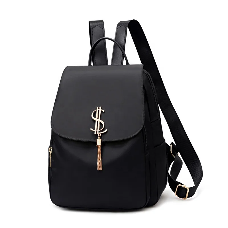 Fashion ladies black leather shoulder backpacks for women solid color genuine back pack backpack for lady outdoor