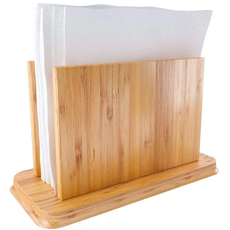 Customized Nature Bamboo Napkin Holder Tissue Storage Box Napkin Box Wood Tissue Cover Box Paper Roll  Holder for Kitchen