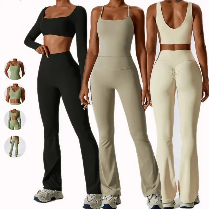 Yoke Custom Sportswear Gym Fitness Long Sleeves Top Scrunch Butt Pants Workout Women Yoga Sets For Women