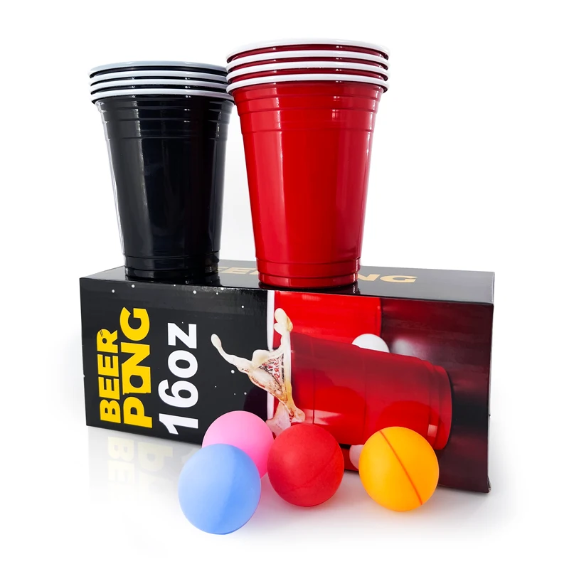 Beer Pong Game Set 24-Piece Set 16oz Blue and Red Plastic Cups Pong