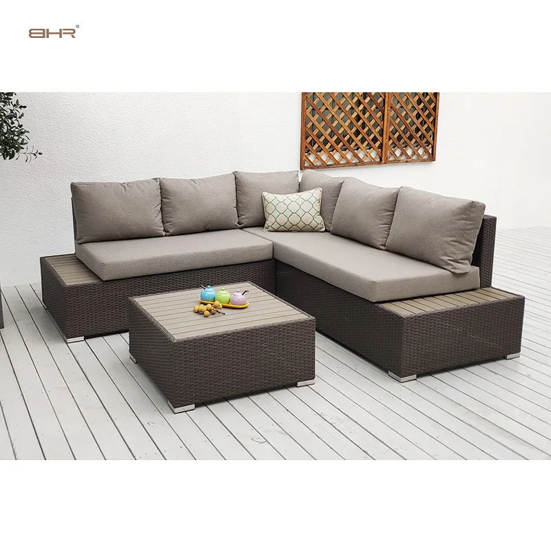 BHR Wicker Rattan Outdoor Furniture Set Wicker Woven Classic Patio Furniture Sofa Garden Sets