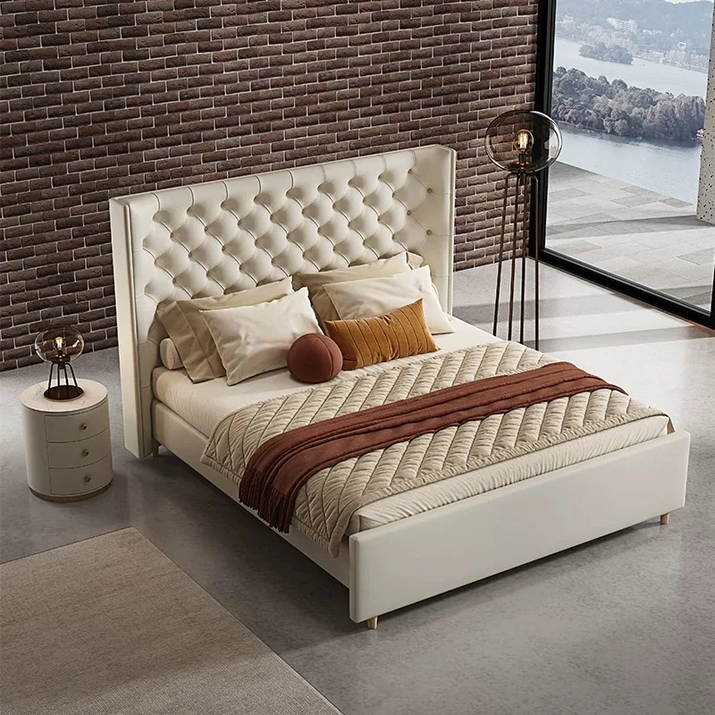 High Quality Modern Luxury Velvet Fabric Bed High Heads Wooden Frame Hotel Villa Bedroom Sets King Queen Size Bed