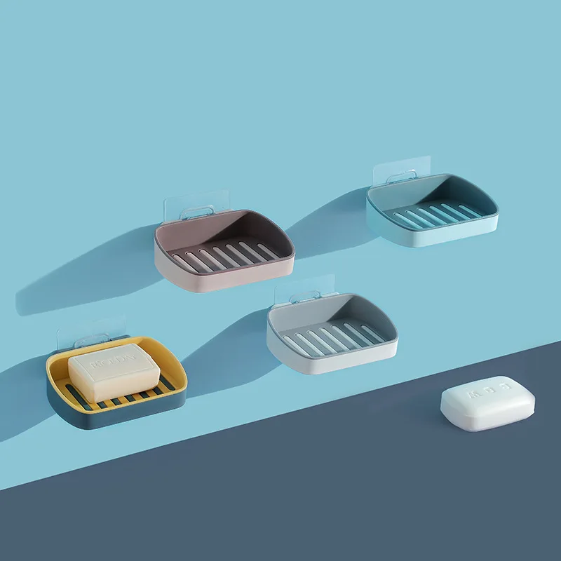 HelloWorld Soap Holder Suction Cup Soap Dish Drain Bathroom Storage Box Free Punching Plastic Wall Hanging Paste Tray Bathroom Accessories