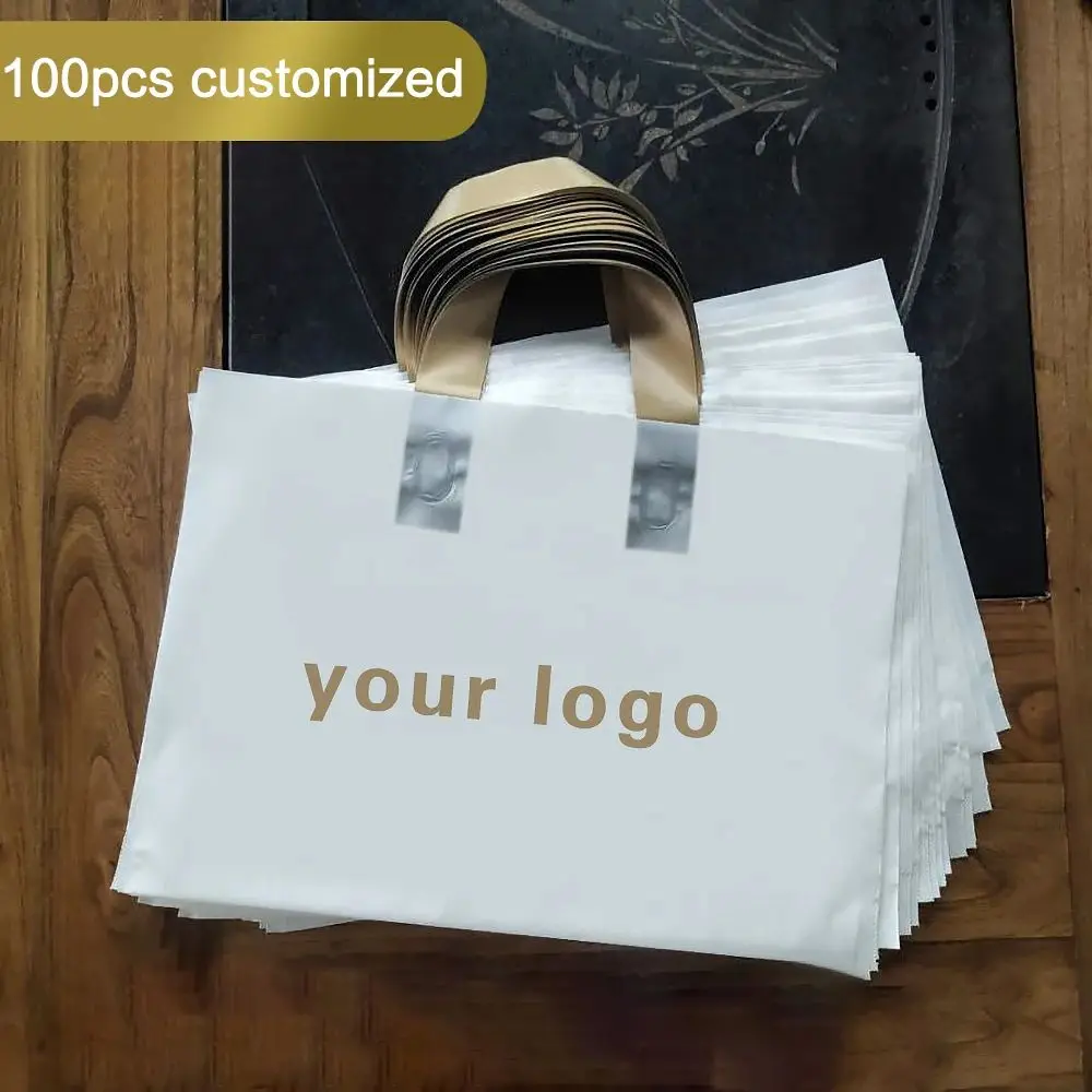 Custom Logo Colorful Shopping Bags With Handle Plastic Gift Bag Print One Color Logo On Double-sided Free Design Print