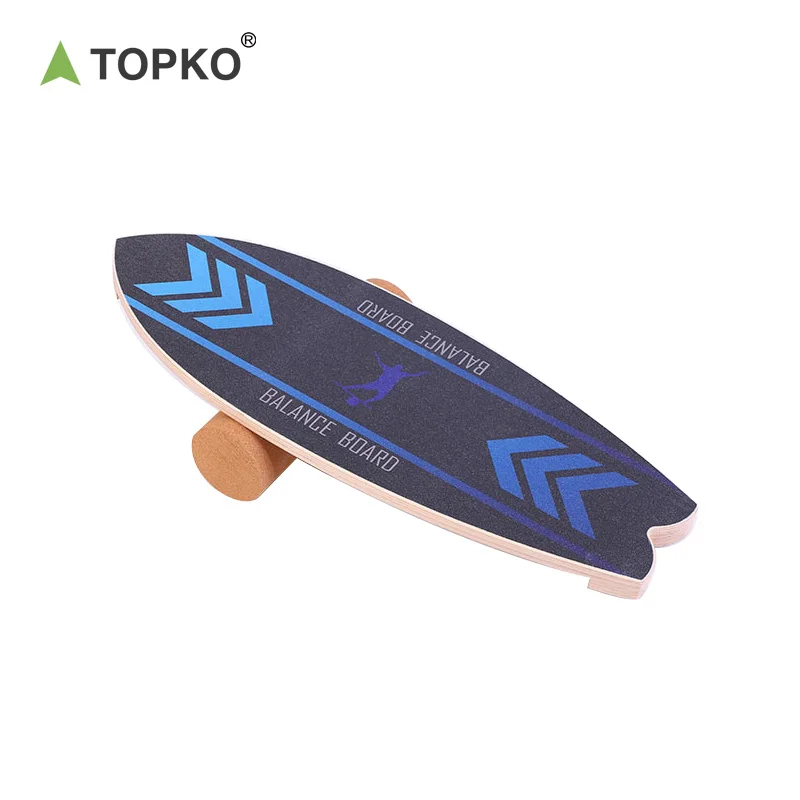 TOPKO Athletic Training Stability Trainer Surf Wobble Board with Cork Roller Wood Balance Board for Exercise Body Function