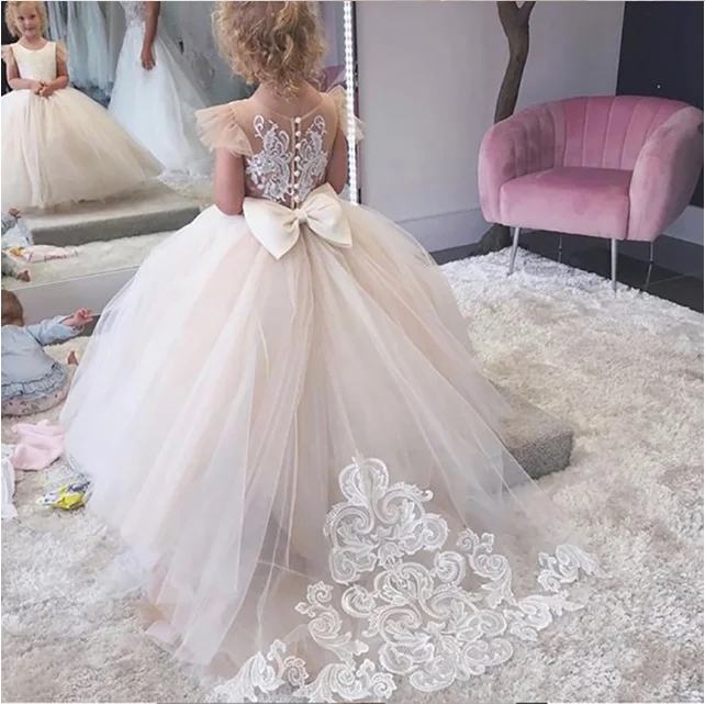 white puffy kids lace  wedding dress hot sale princess flower girl dresses