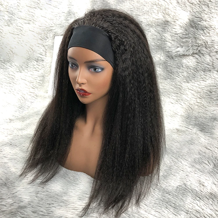 Indian Raw Unprocessed Human Hair Afro Yaki+Kinky Straight Headband Wigs For Black Women