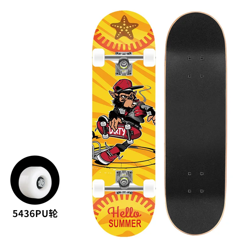 Anti Slip Tape Low MOQ Outdoor For Youngster Transparent Black Yellow Custom Skateboard Several Type PU Wheel  9-Ply Maple