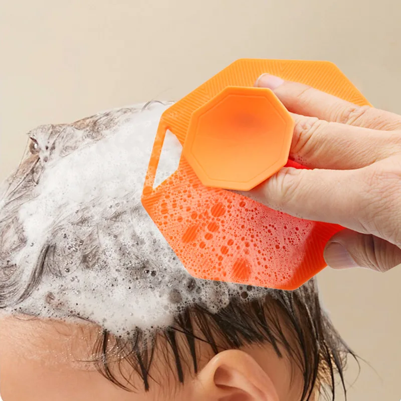 Handheld Octagonal Silicone Bath Brush with Suction Cup Baby Soft Silicone Body Shampoo Brush