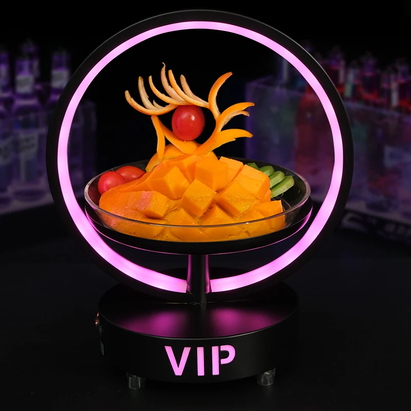 Nightclub round light emitting diode fruit tray free custom logo light iron snack tray Led fruit tray for VIP service