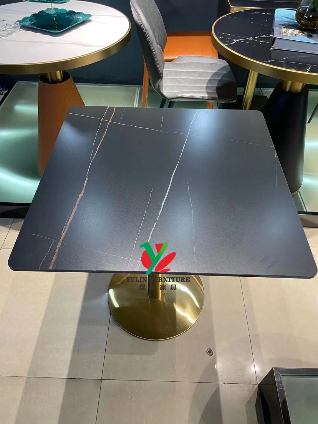 Outdoor gold stainless steel legs marble bar cocktail table