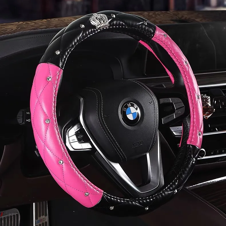 Luxury Car accessories diamond crown girly car wheel protector pink steering wheel cover leather steering wheel covers for women