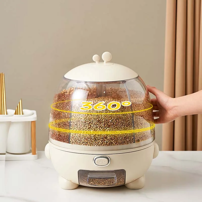 Grain Storage Dispenser rice dispenser 360 rotating  rice Storage Round Grain Dispenser Kitchen for Small Grains Beans