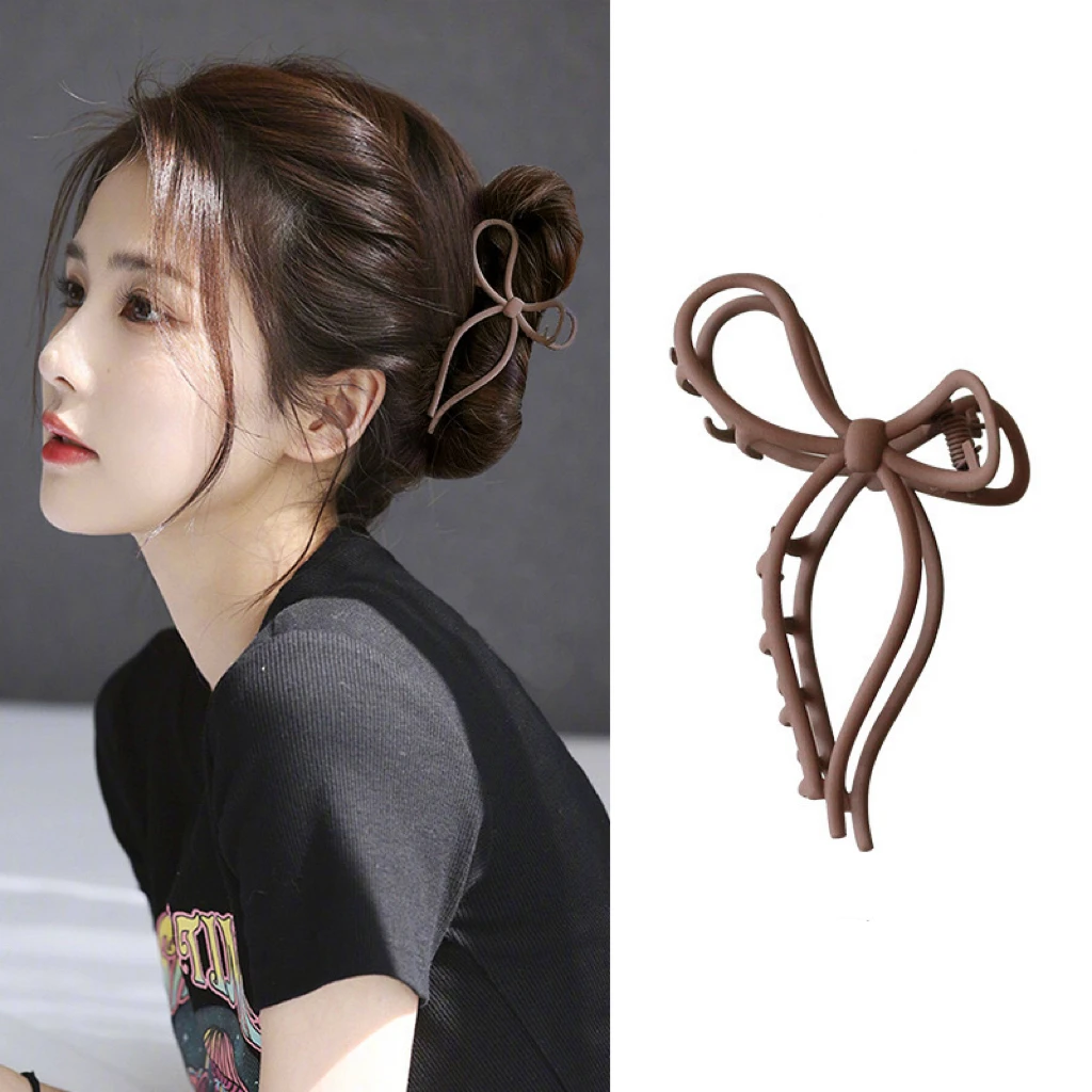 New Design Big 11cm Frosted Cream Color Elegant Vintage Bow Knot Butterfly Hollow Metal Hair Claw Clamps Fashion Accessories
